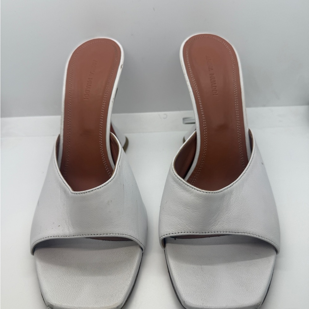 Amina Muaddi White Leather Mules